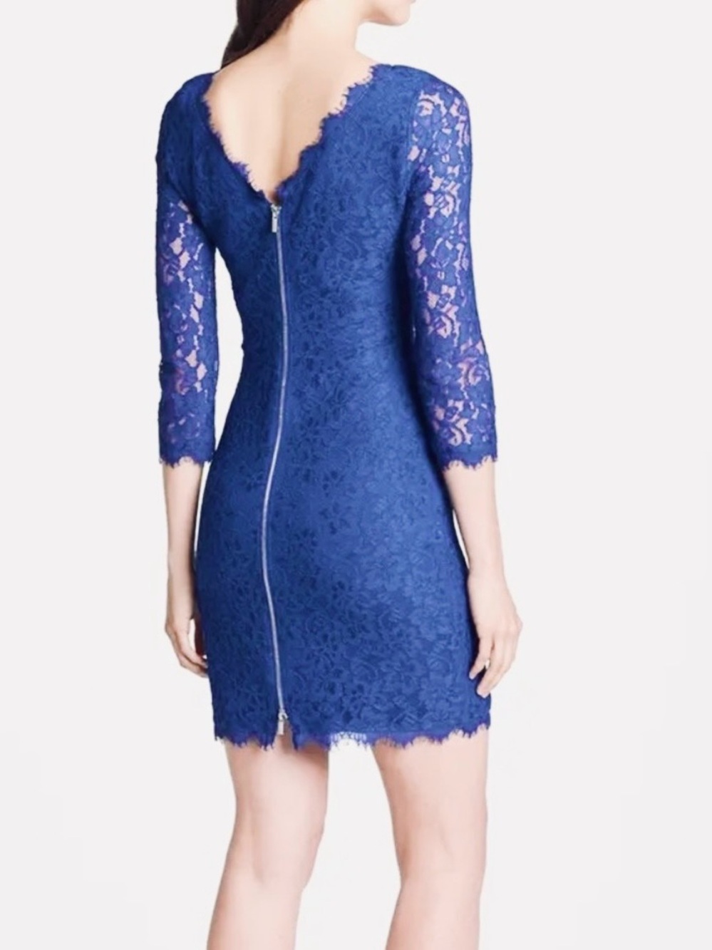 Diane Von Furstenberg Delicate Navy Lace Sheath Dress 2-way Size 6 Cocktail NWOT - Picture 4 of 7